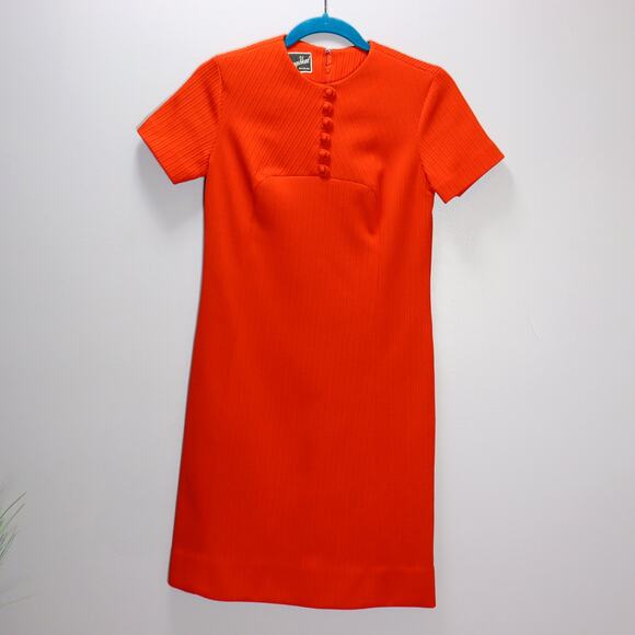 Maggs Head Dresses & Skirts - Vintage‎ Maggs Head Tomato Red Ribbed Shift Dress Retro Minimalist Size 10